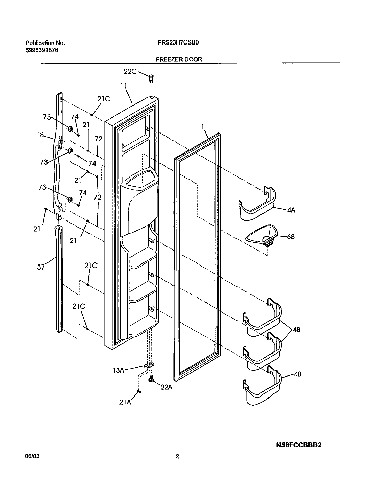 FREEZER DOOR Diagram and Parts List for FRS23H7CSB0  Frigidaire Refrigerator