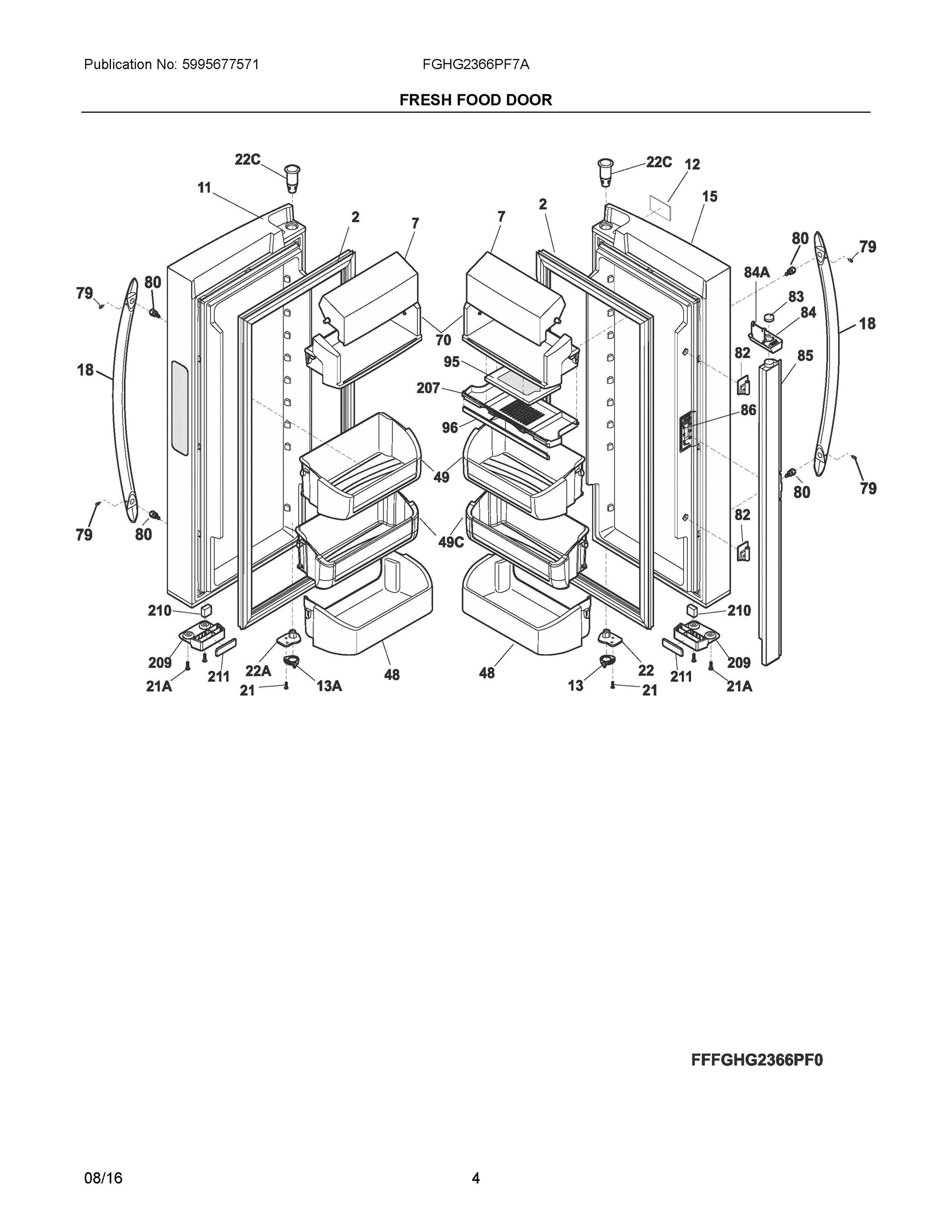 03 - FRESH FOOD DOOR Diagram and Parts List for FGHG2366PF7A  Frigidaire Refrigerator