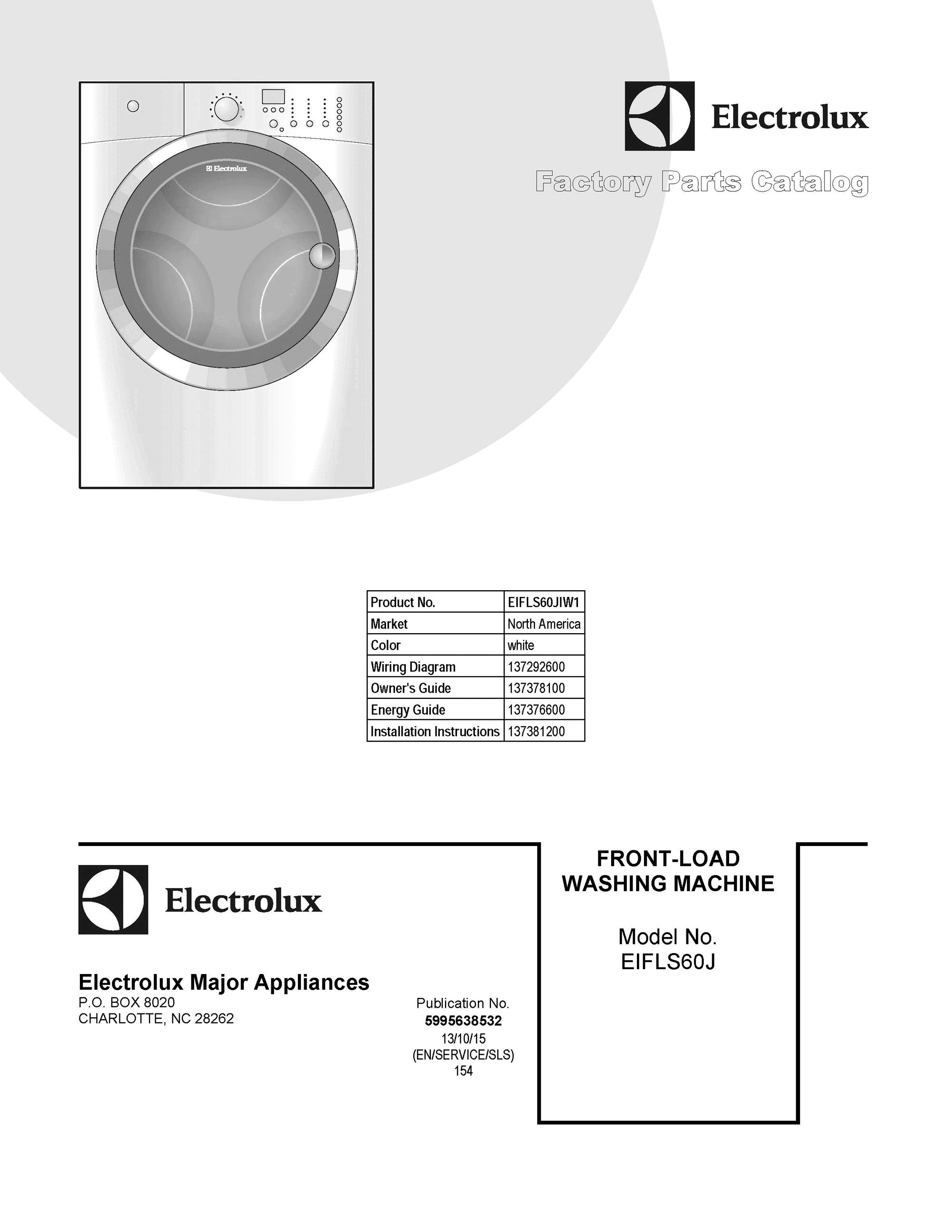 01 - COVER SHEET Diagram and Parts List for EIFLS60JIW1  Frigidaire Washer