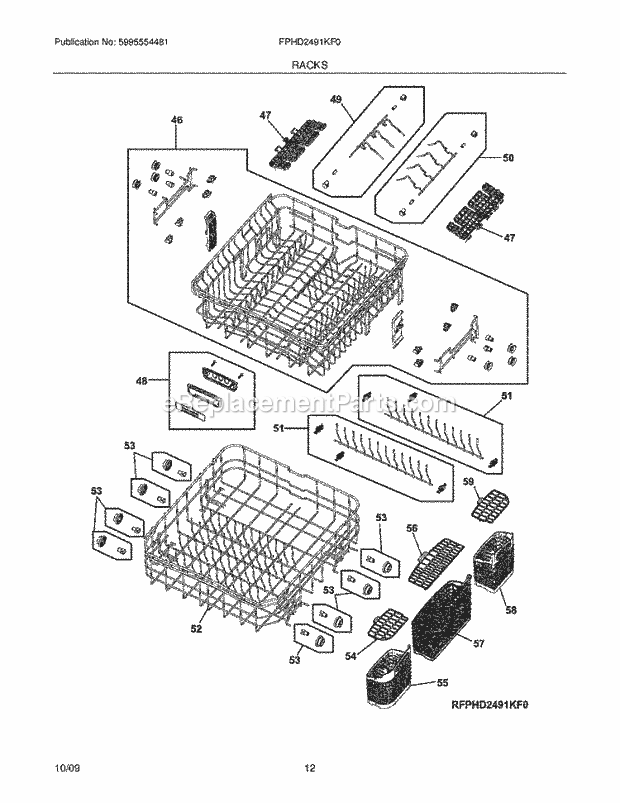 Racks Diagram and Parts List for FPHD2491KF0  Frigidaire Dishwasher