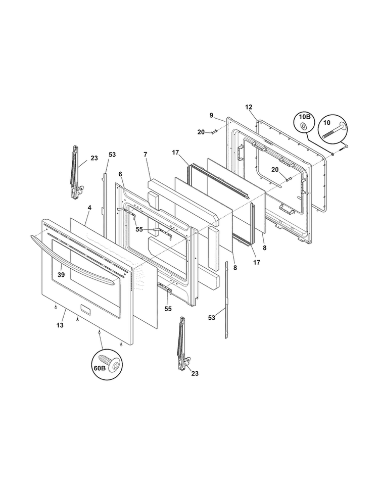 Door Diagram and Parts List for FGEF3041KFM  Frigidaire Range