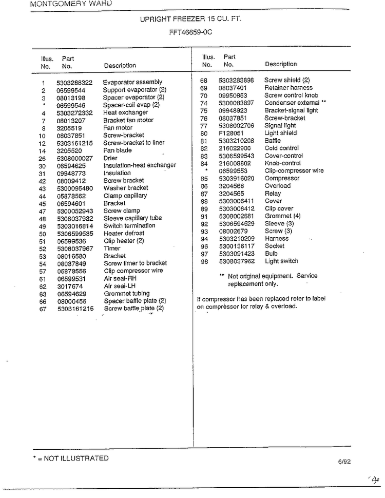 Upright Freezer 15 Cubic Feet Page 6 Diagram and Parts List for 46659-0C  Frigidaire Freezer