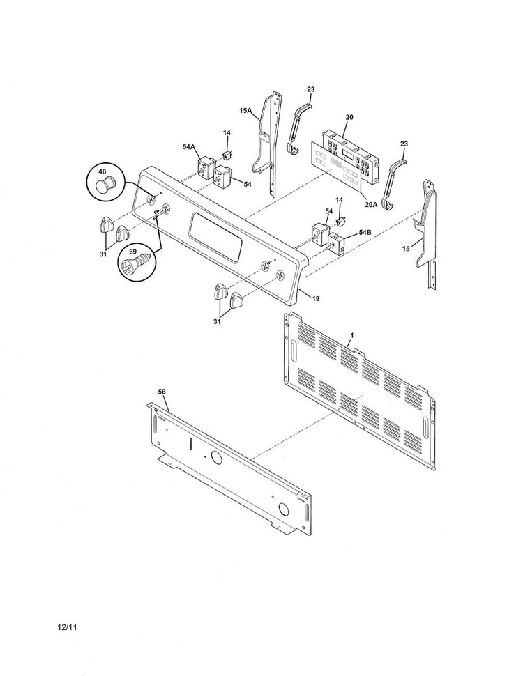 Backguard Diagram and Parts List for FFEF3019MSC  Frigidaire Range