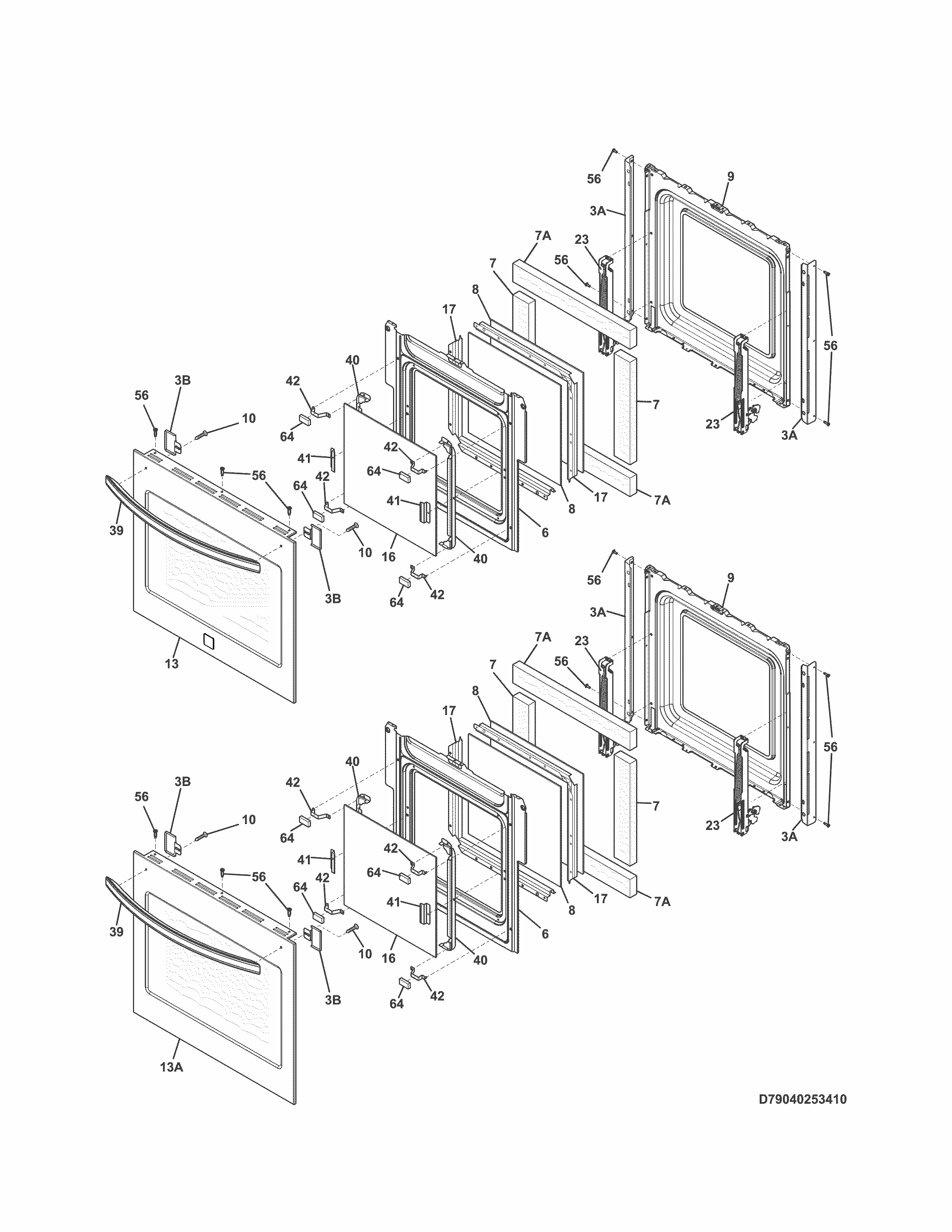 Doors Diagram and Parts List for 79040253410  Kenmore Wall Oven