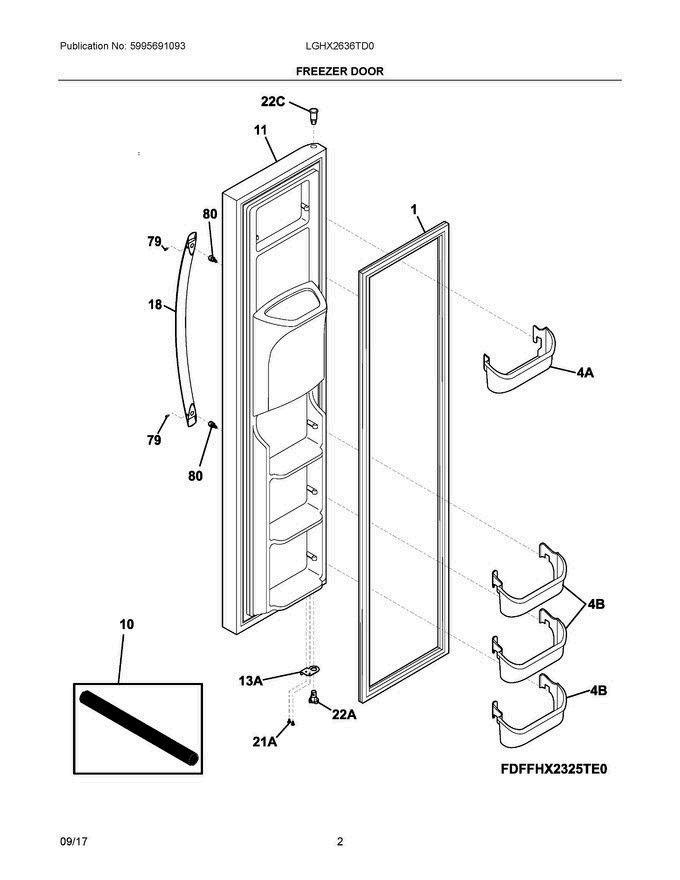 02 - Freezer Door Diagram and Parts List for LGHX2636TD0  Frigidaire Refrigerator