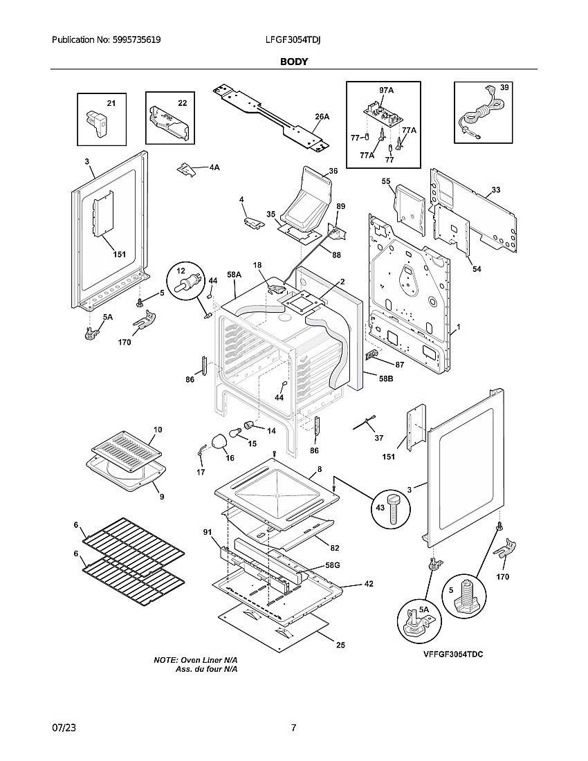 Body Diagram and Parts List for LFGF3054TDJ  Electrolux Range