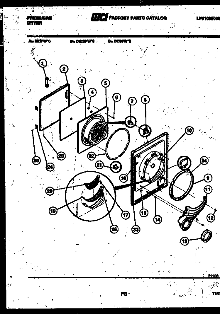 DOOR PARTS Diagram and Parts List for DEIFW0  Frigidaire Dryer