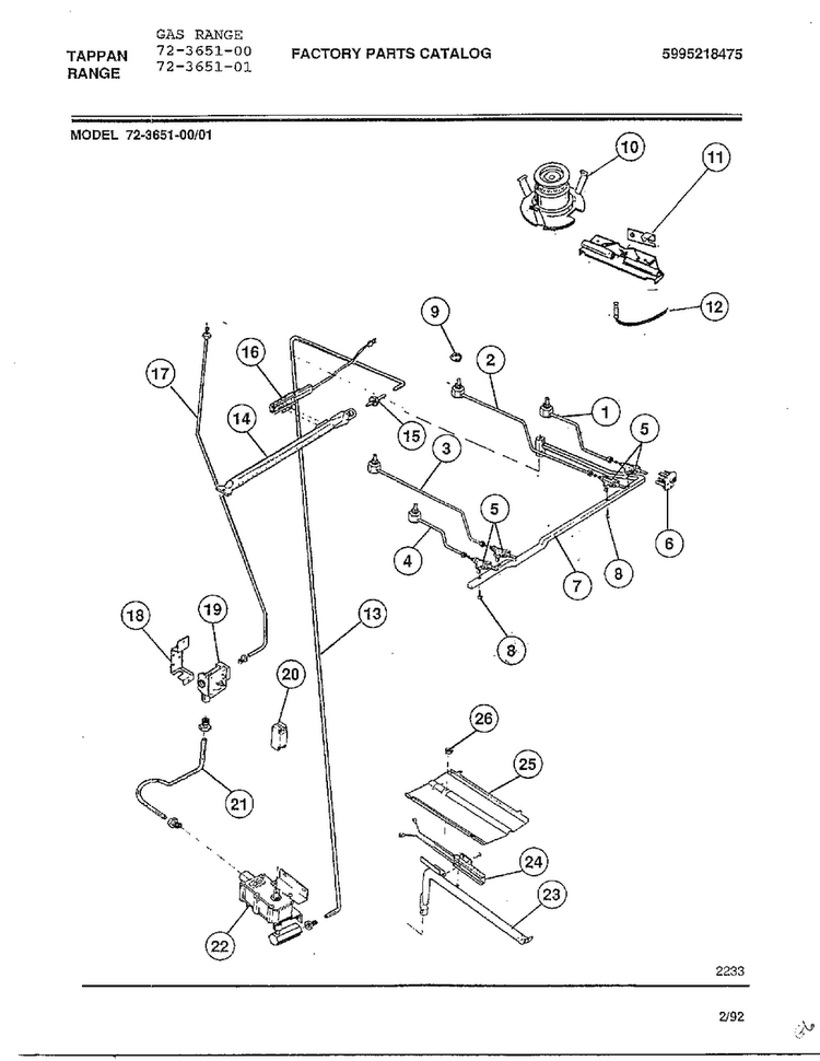 Gas Range Page 6 Diagram and Parts List for 72-3651-00  Tappan Range
