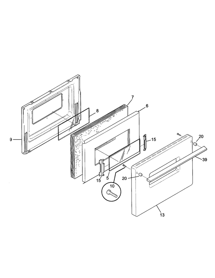 Door Diagram and Parts List for TGF605WFW6  Tappan Range