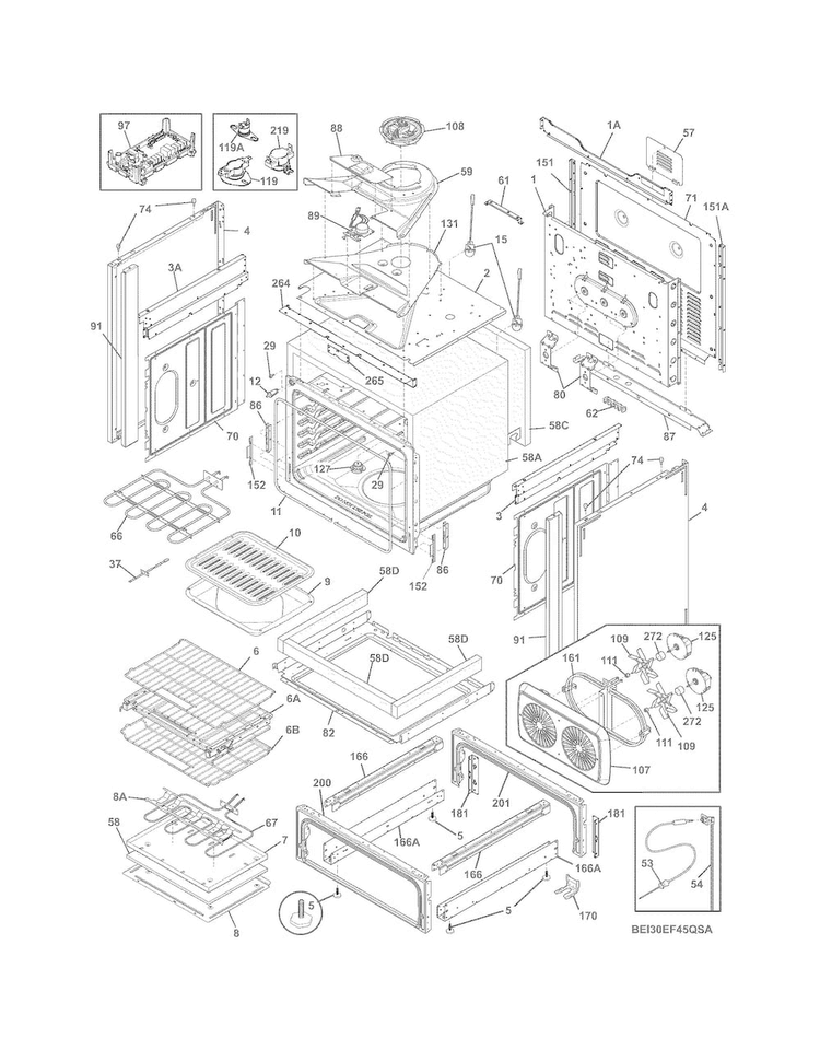 Body Diagram and Parts List for EI30EF45QSA  Electrolux Range