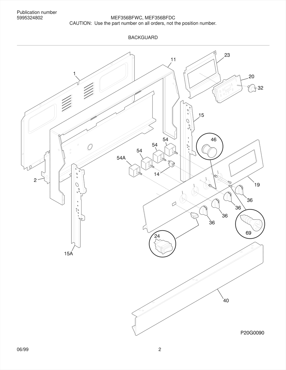 Backguard Diagram and Parts List for MEF356BFDC  Frigidaire Range