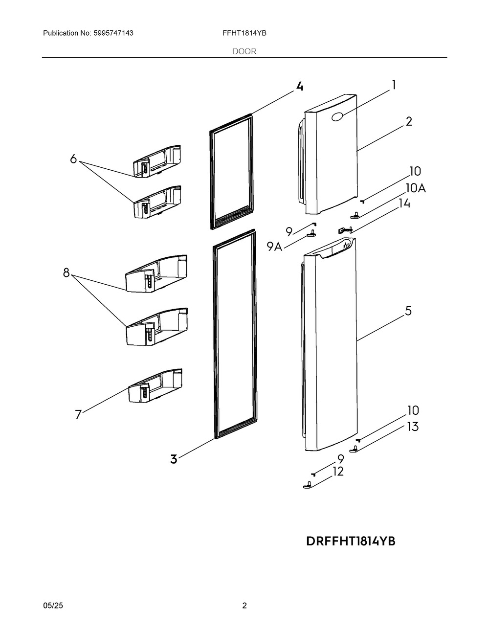 Door Diagram and Parts List for FFHT1814YB  Frigidaire Refrigerator