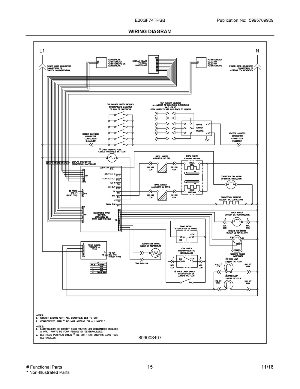 Wiring Diagram Diagram and Parts List for E30GF74TPSB  Frigidaire Range