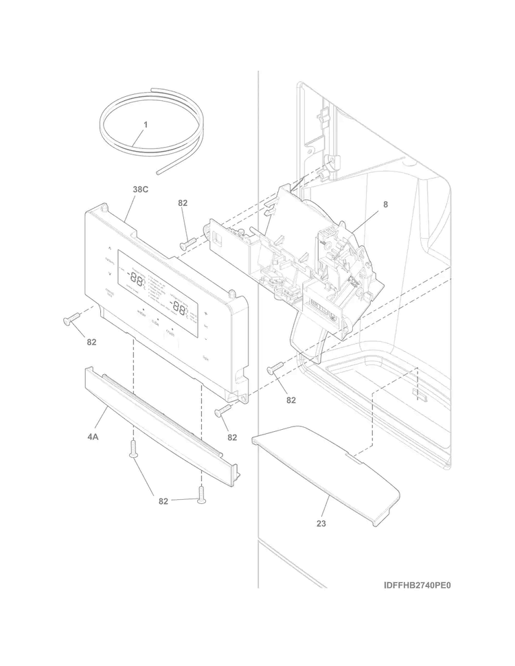 Controls & Ice Dispenser Diagram and Parts List for FFHB2740PE8A  Frigidaire Refrigerator