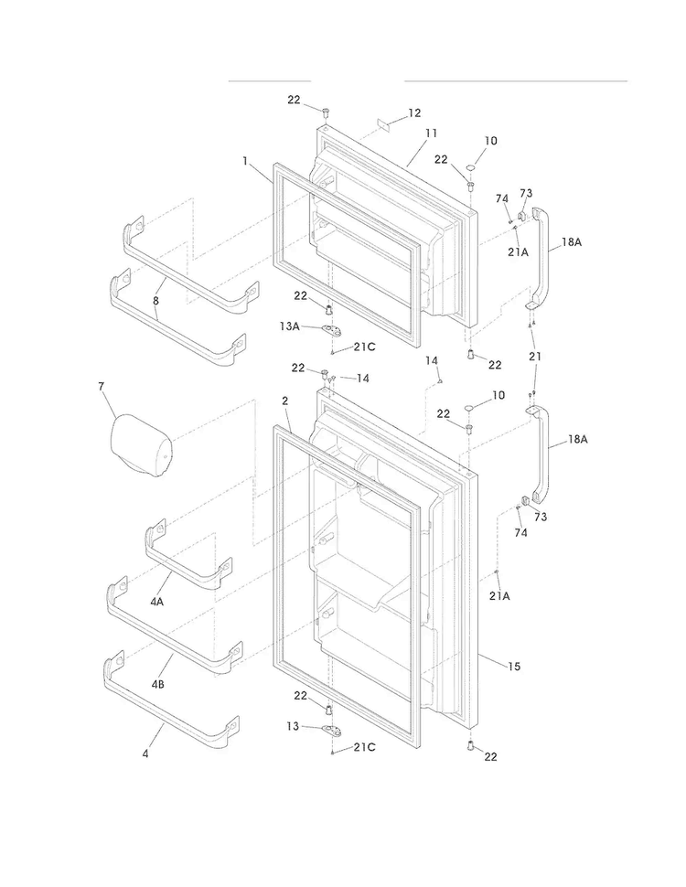 Door Diagram and Parts List for FFTR1513LW6  Frigidaire Refrigerator