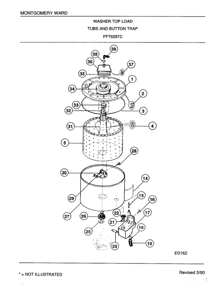 Tub And Washer Button Trap Diagram and Parts List for 6287C  Frigidaire Washer