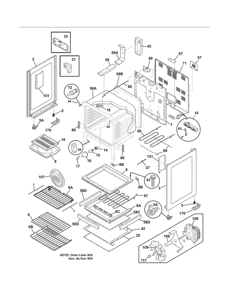 Body Diagram and Parts List for FGEF3042KFJ  Frigidaire Range