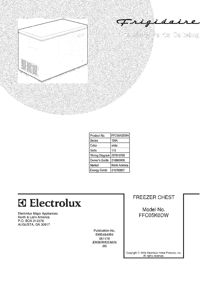 COVER Diagram and Parts List for FFC05K0DW4  Frigidaire Freezer