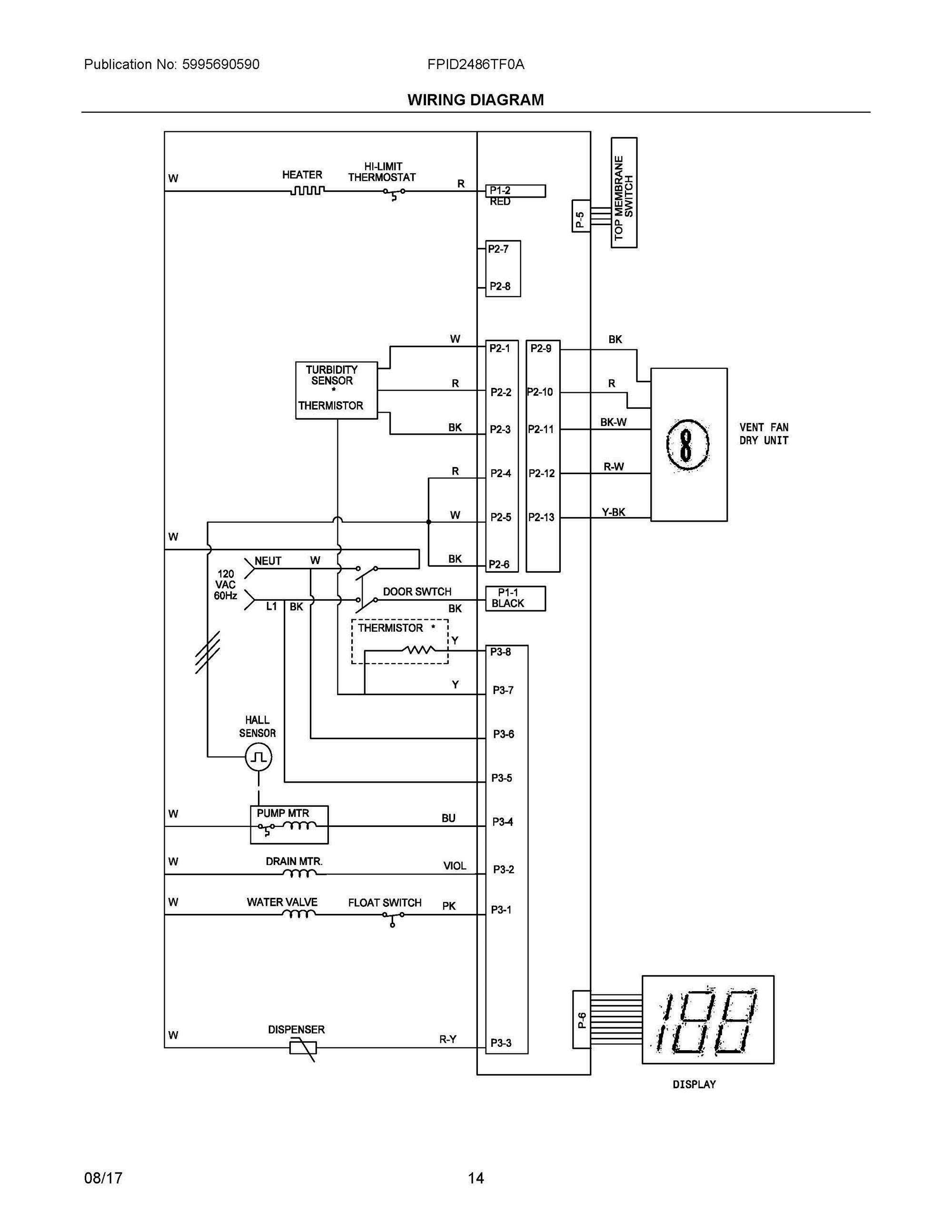 08 - WIRING DIAGRAM Diagram and Parts List for FPID2486TF0A  Frigidaire Dishwasher