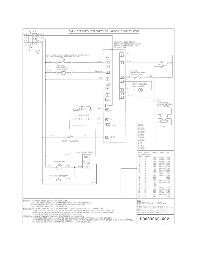 Wiring Diagram Diagram and Parts List for FFEW3025PBC  Frigidaire Wall Oven