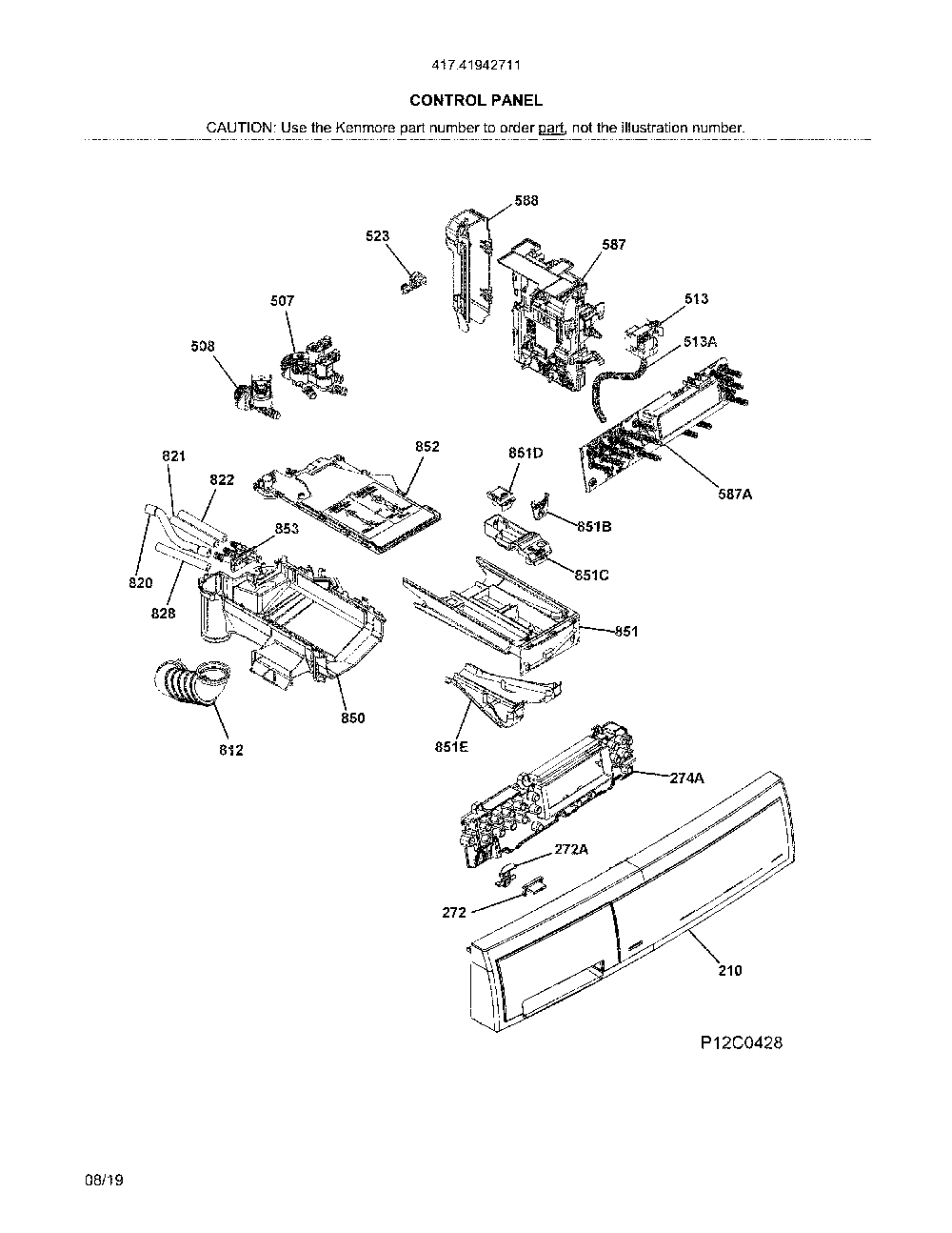 Control panel Diagram and Parts List for 41741942711  Kenmore Washer
