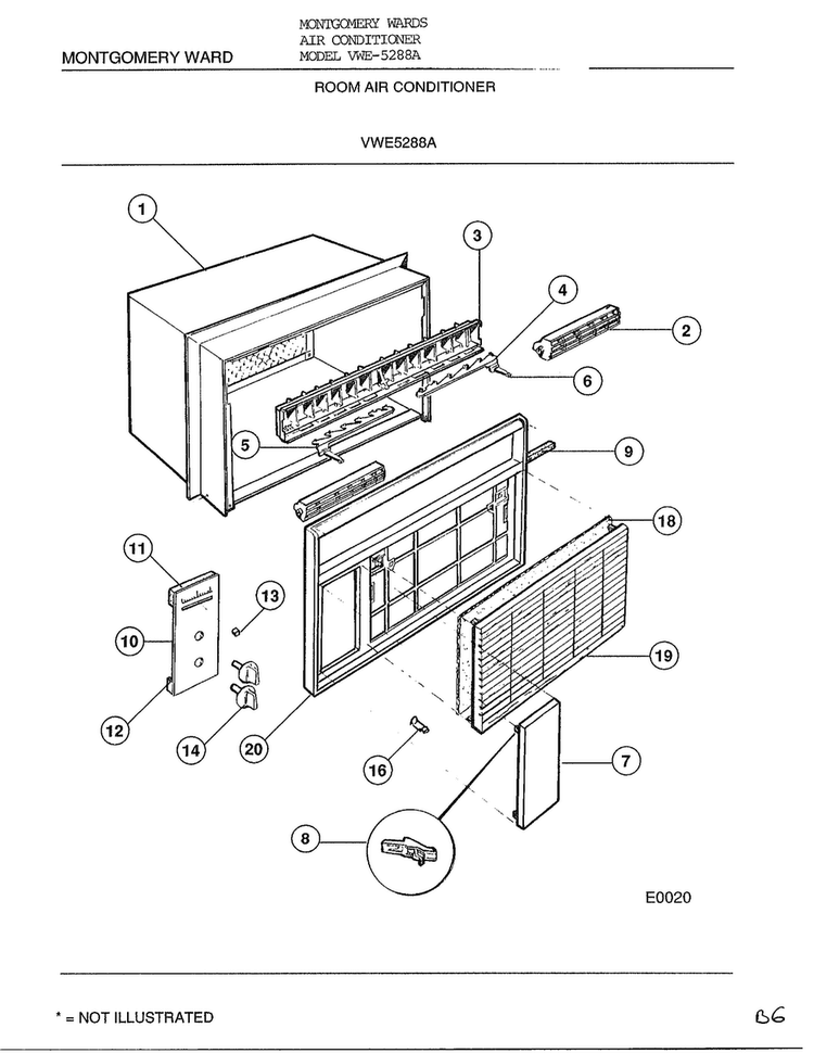 Room Air Conditioner Diagram and Parts List for 5288A  Frigidaire Air Conditioner