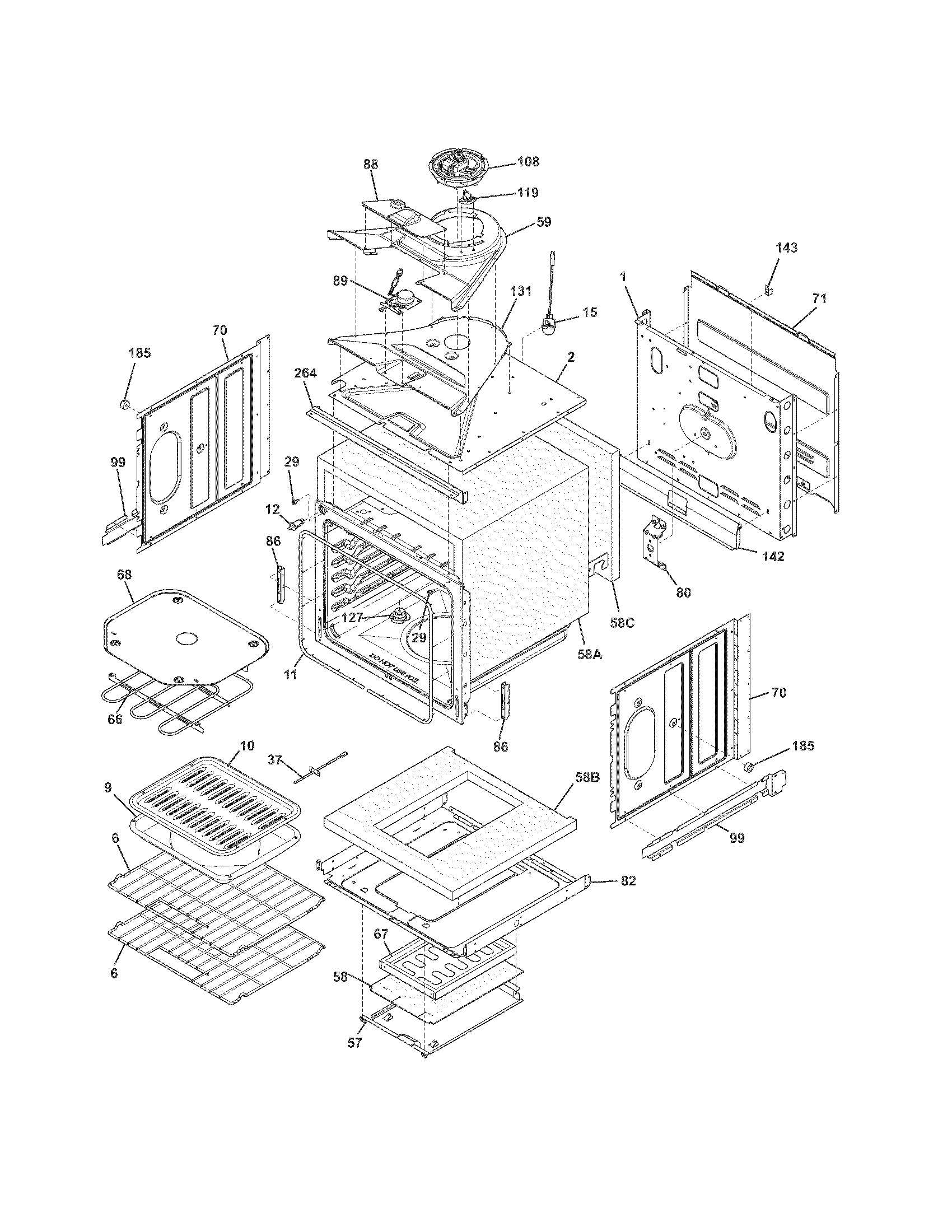 Upper Oven Diagram and Parts List for 79049413312  Kenmore Wall Oven