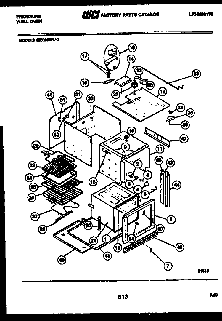 BODY PARTS Diagram and Parts List for REG95WLB0  Frigidaire Wall Oven