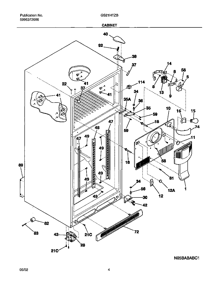CABINET Diagram and Parts List for GS21HTZBC0  Frigidaire Refrigerator