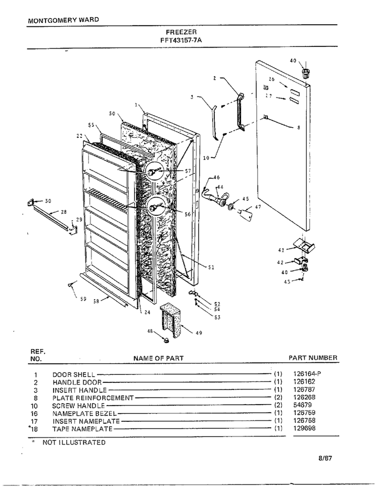Freezer Diagram and Parts List for 43157A-7  Frigidaire Freezer