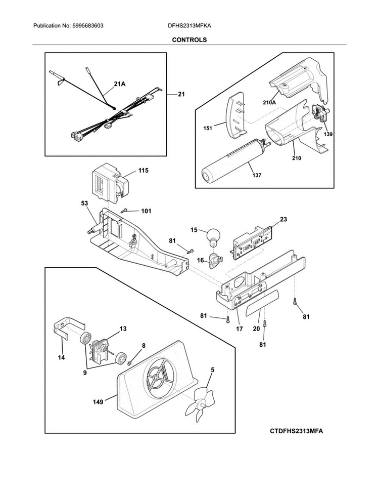 Control Diagram and Parts List for DFHS2313MFKA  Frigidaire Refrigerator