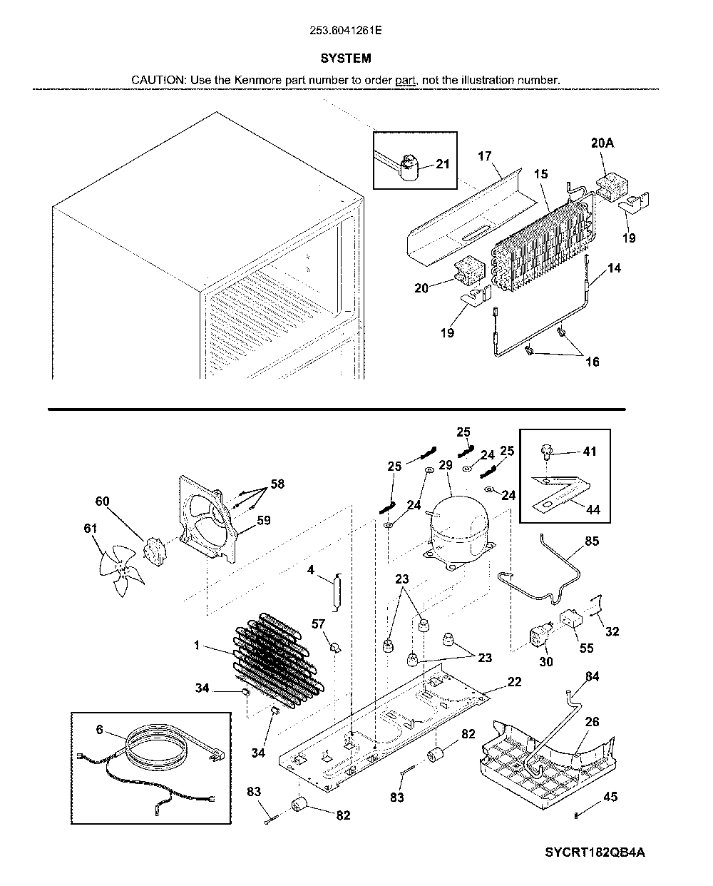 System Diagram and Parts List for 2536041261E  Kenmore Refrigerator