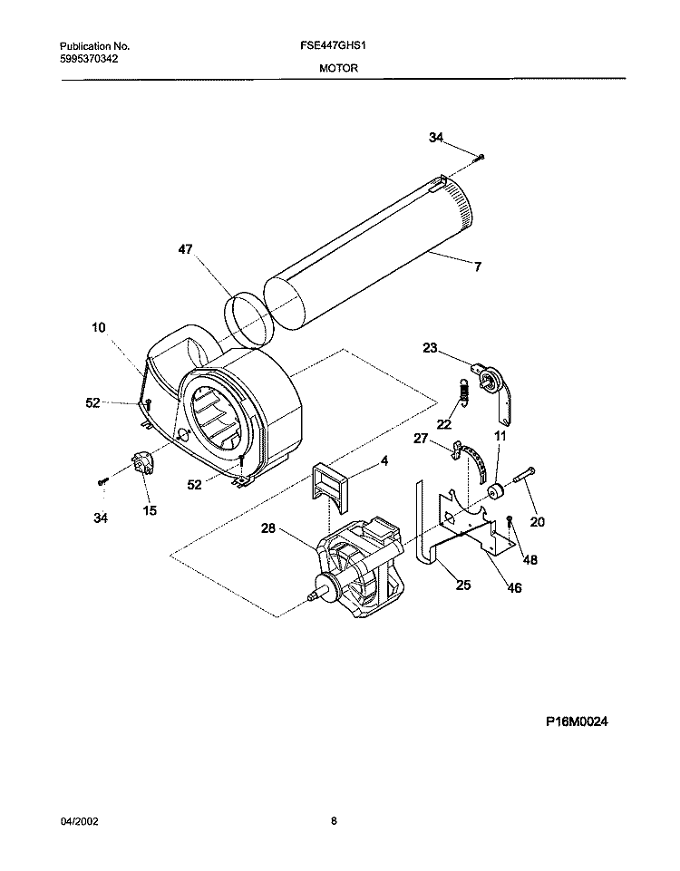 MOTOR, BLOWER Diagram and Parts List for FSE447GHS1  Frigidaire Dryer