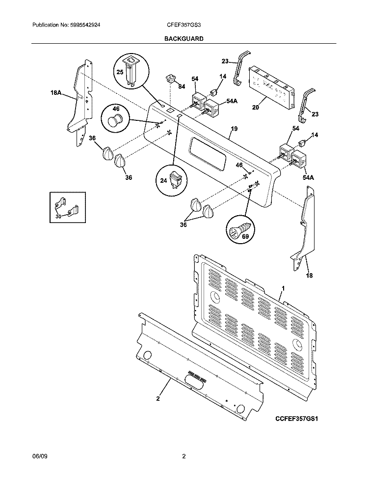 BACKGUARD Diagram and Parts List for CFEF357GS3  Frigidaire Range
