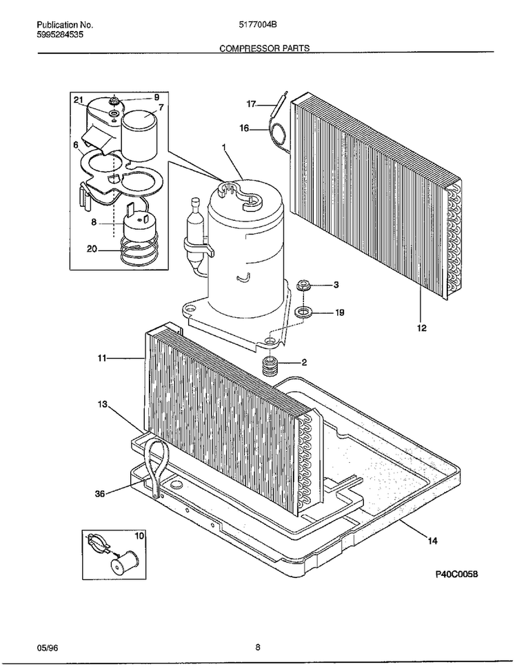 Compressor Parts Diagram and Parts List for 5177004B  Frigidaire Air Conditioner