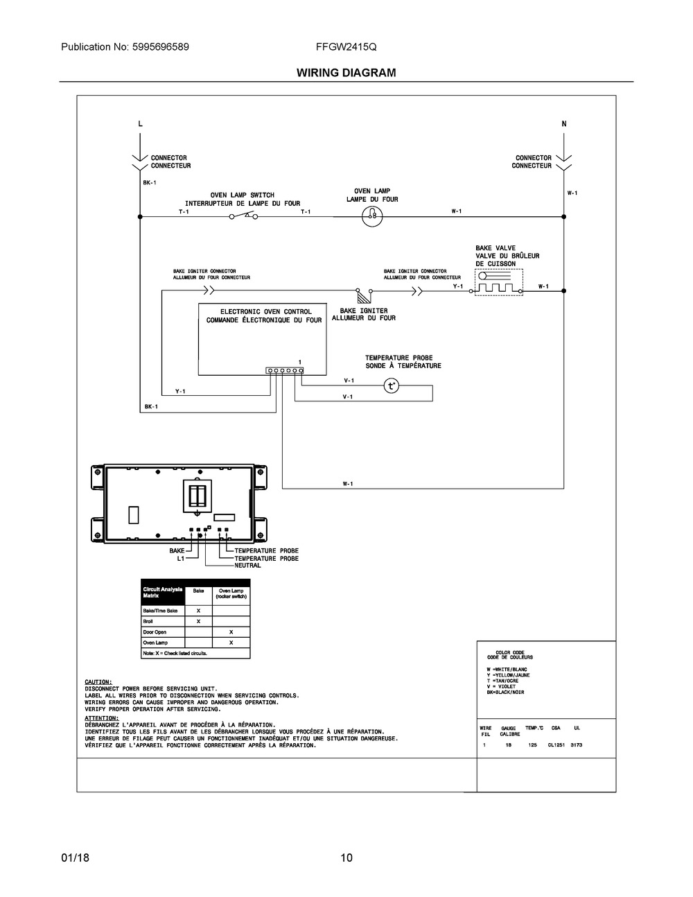 Wiring Diagram Diagram and Parts List for FFGW2415QBC  Frigidaire Wall Oven