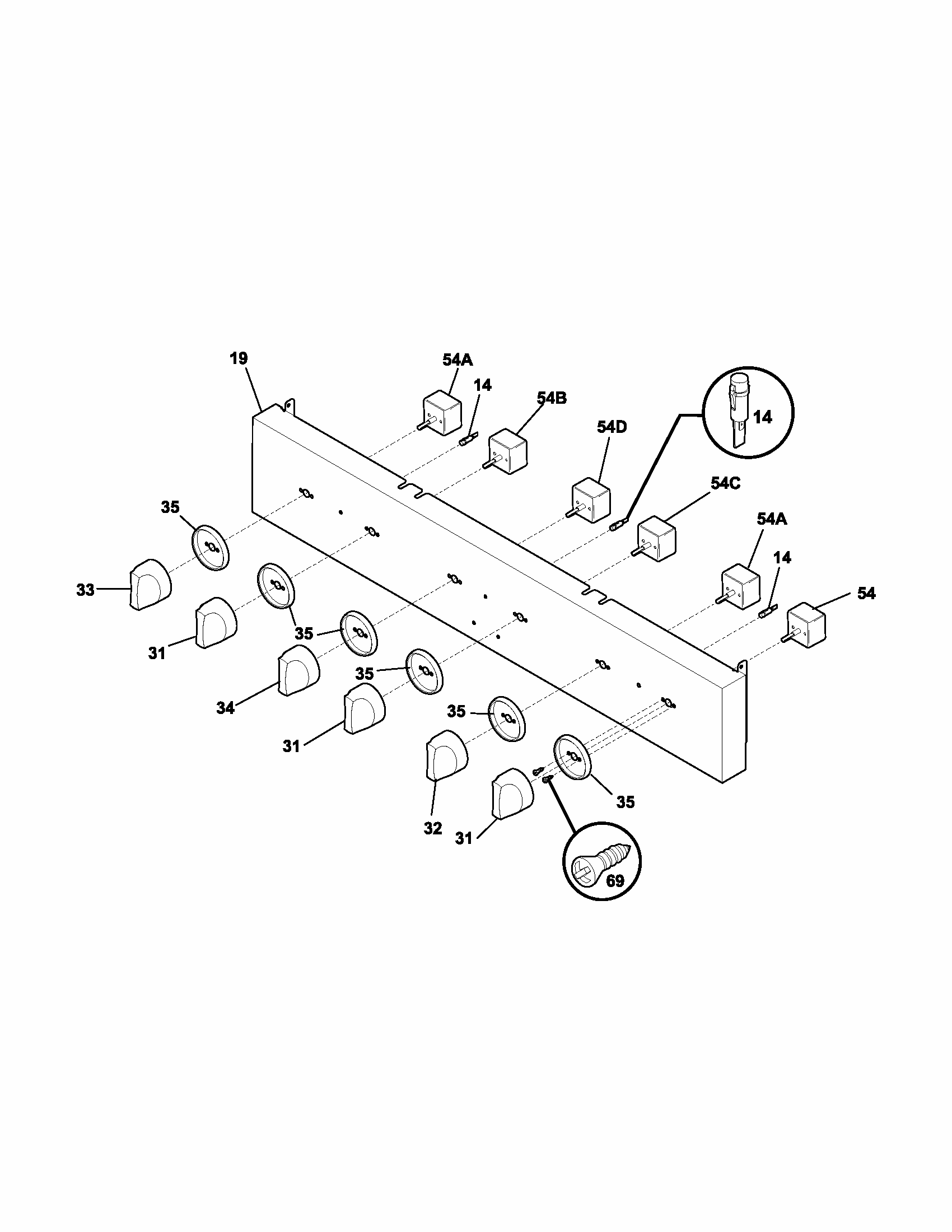 Controls Diagram and Parts List for 79043043400  Kenmore Cooktop
