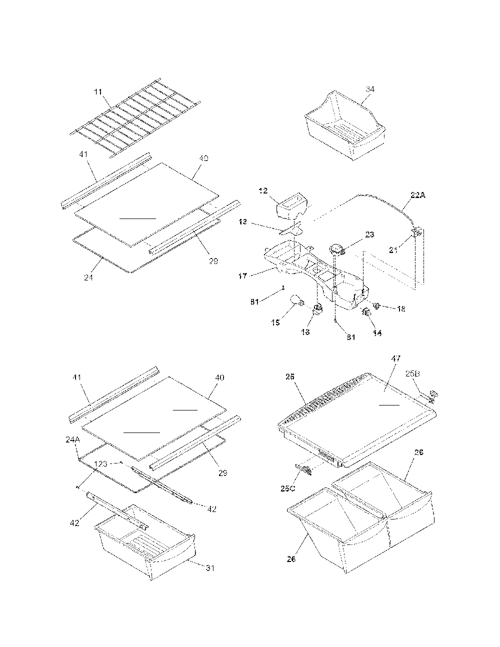 Shelves Diagram and Parts List for 25378893015  Kenmore Refrigerator