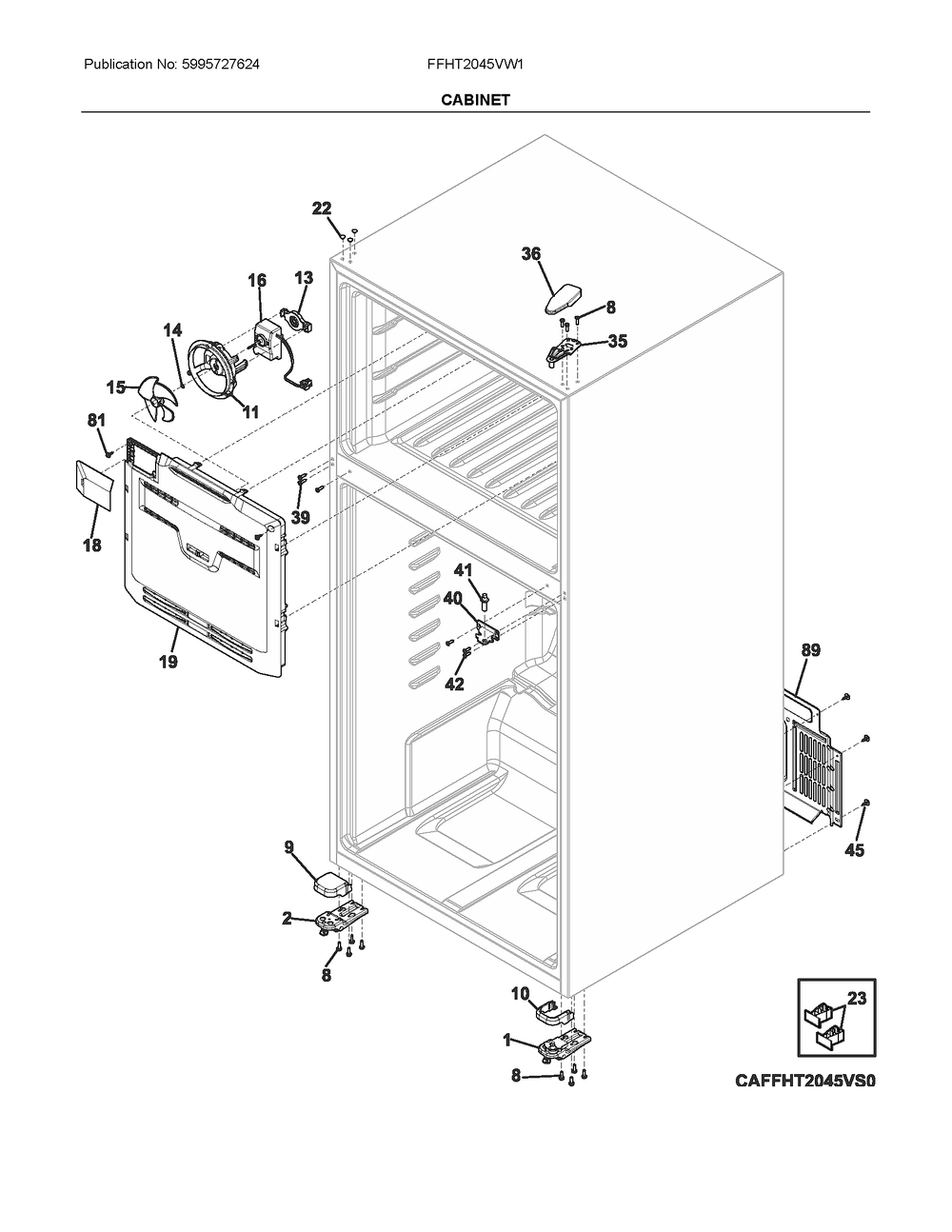 Cabinet Diagram and Parts List for FFHT2045VW1  Frigidaire Refrigerator