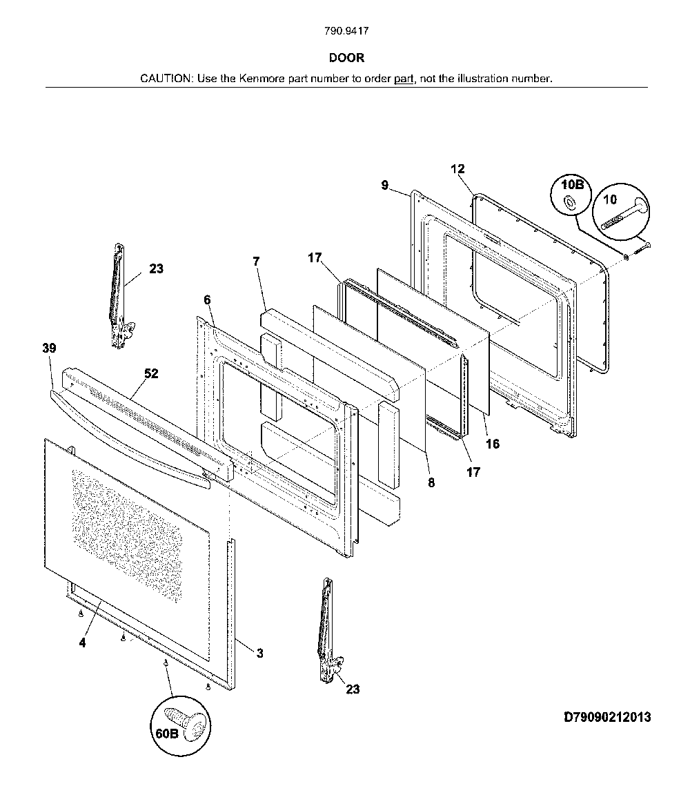Door Diagram and Parts List for 79094172316  Kenmore Range