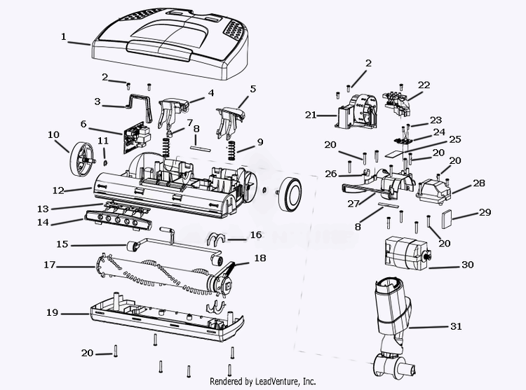 Power Head Diagram and Parts List for EL7063B  Electrolux Canister Vacuum