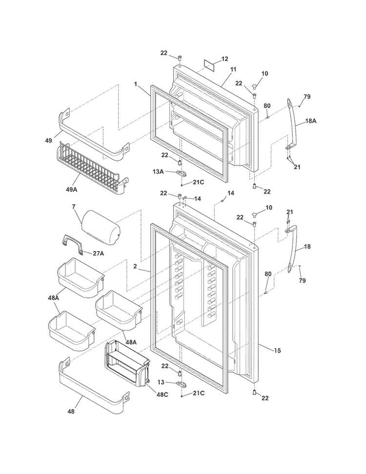 Doors Diagram and Parts List for FGHT1848PF0  Frigidaire Refrigerator