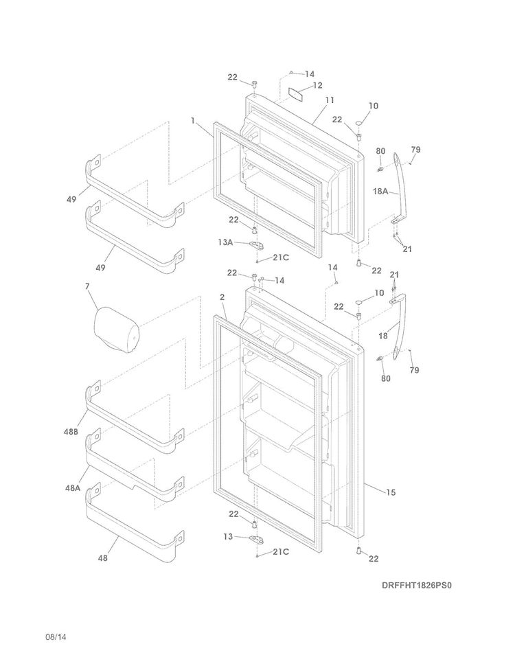 Doors Diagram and Parts List for FFHT1826PS4  Frigidaire Refrigerator