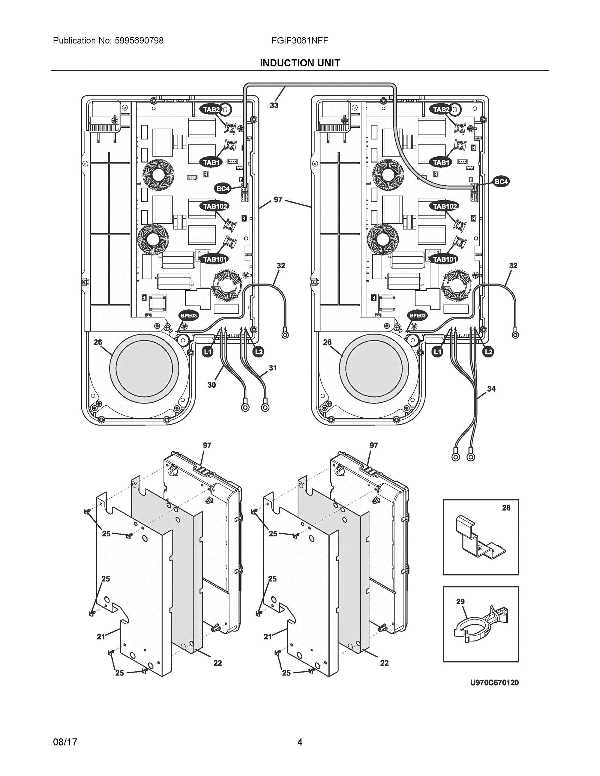03 - INDUCTION UNIT Diagram and Parts List for FGIF3061NFF  Frigidaire Range