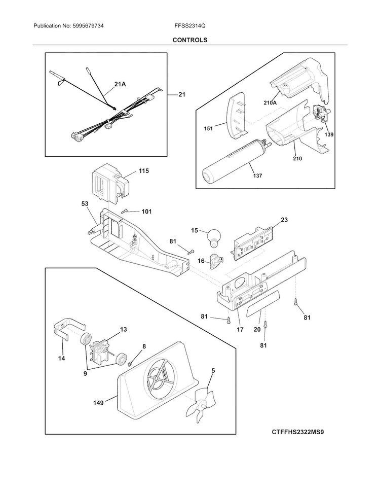 Controls Diagram and Parts List for FFSS2314QE9A  Frigidaire Refrigerator