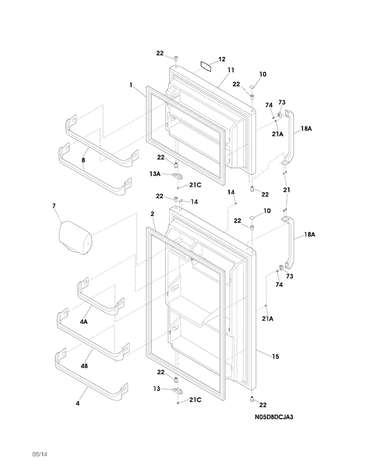 Door Diagram and Parts List for FFHT1515LWA  Frigidaire Refrigerator