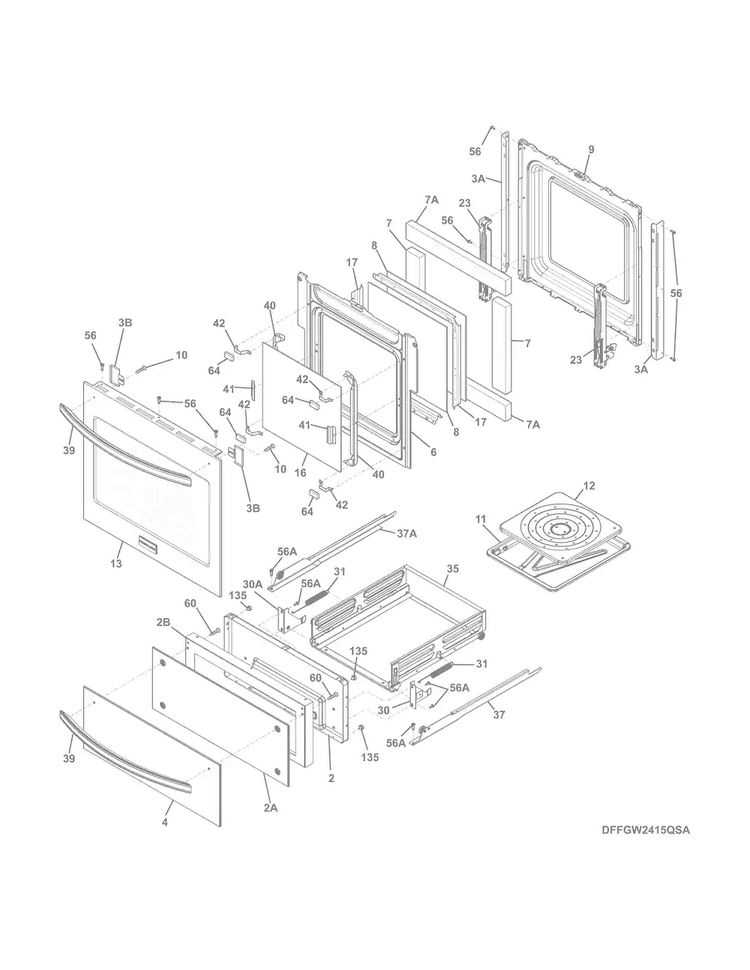 Door/drawer Diagram and Parts List for FFGW2415QSA  Frigidaire Wall Oven