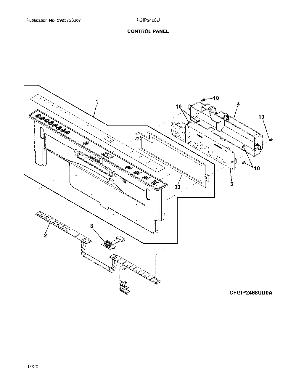 Control panel Diagram and Parts List for FGIP2468UD1A  Frigidaire Dishwasher