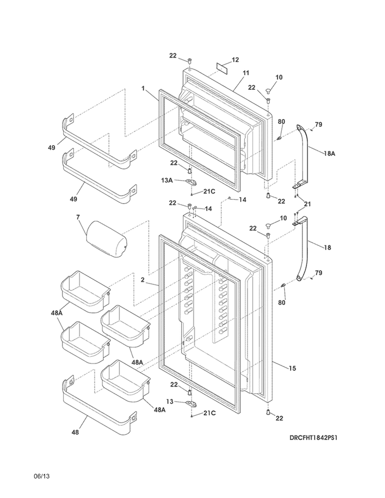 Doors Diagram and Parts List for CFHT1842PS1  Frigidaire Refrigerator