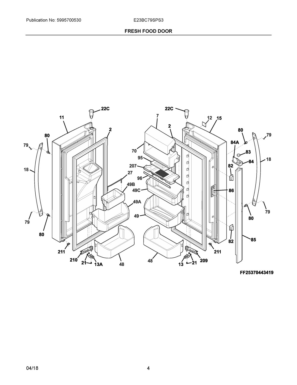 Fresh Food Door Diagram and Parts List for E23BC79SPS3  Frigidaire Refrigerator
